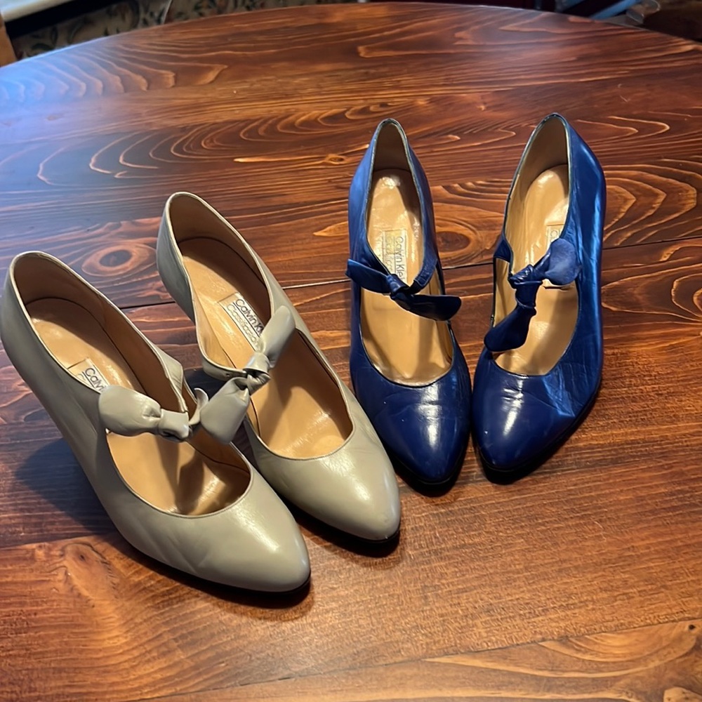 Vintage Two Pairs Calvin Klein high heels  1990’s Blue & Beige.